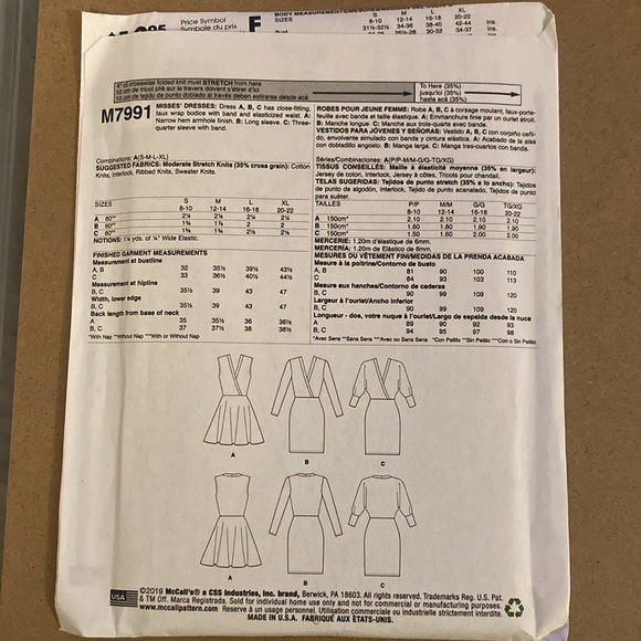 McCall’s Sewing Pattern 7991 - Picture 2 of 2